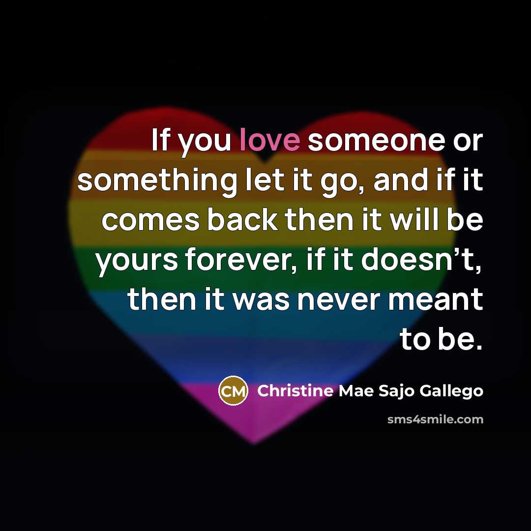 “If you love someone or something let it go, and if it comes back then it will be yours forever, if it doesn't, then it was never meant to be.” quote by Christine Mae Sajo Gallego