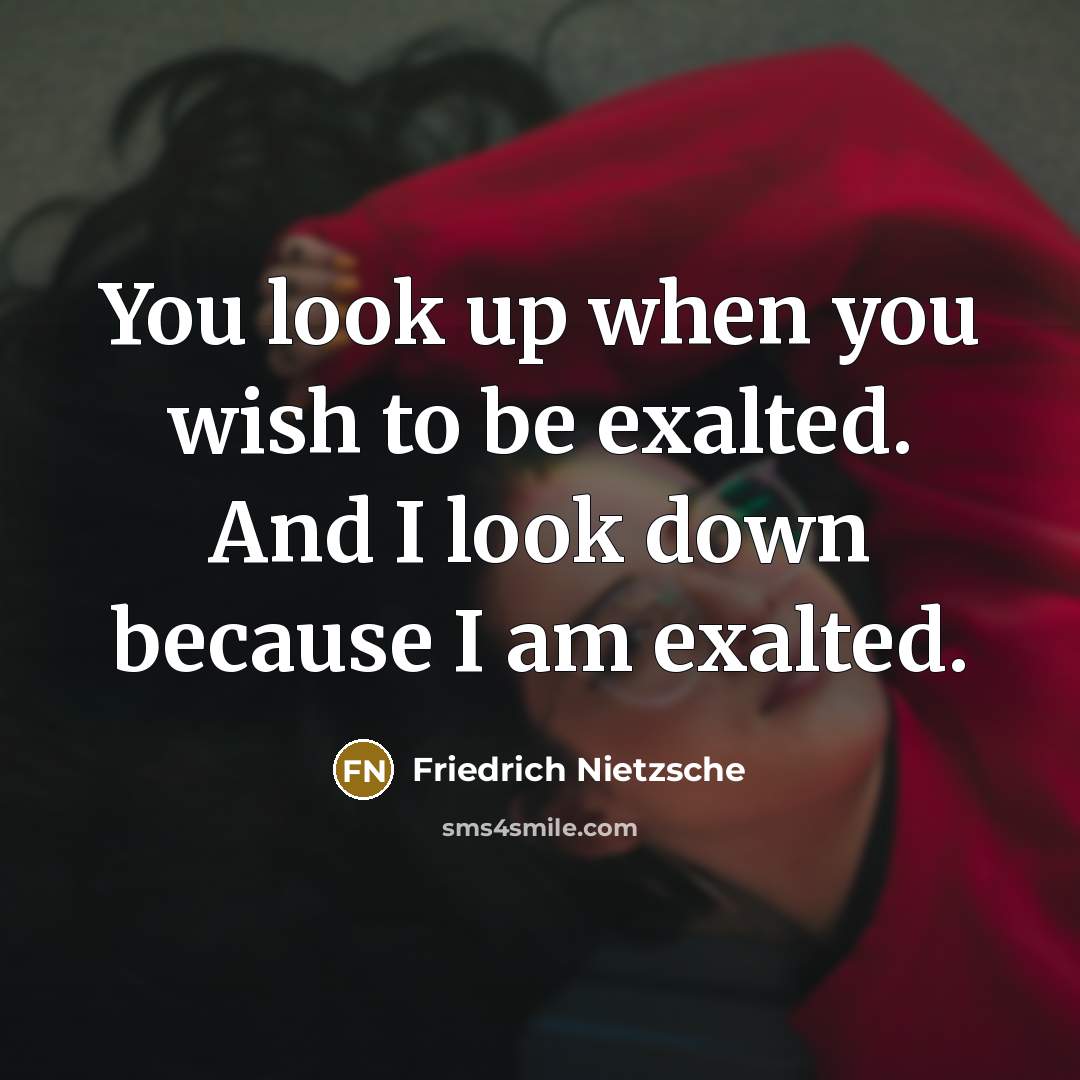 “You look up when you wish to be exalted. And I look down because I am exalted.” quote by Friedrich Nietzsche