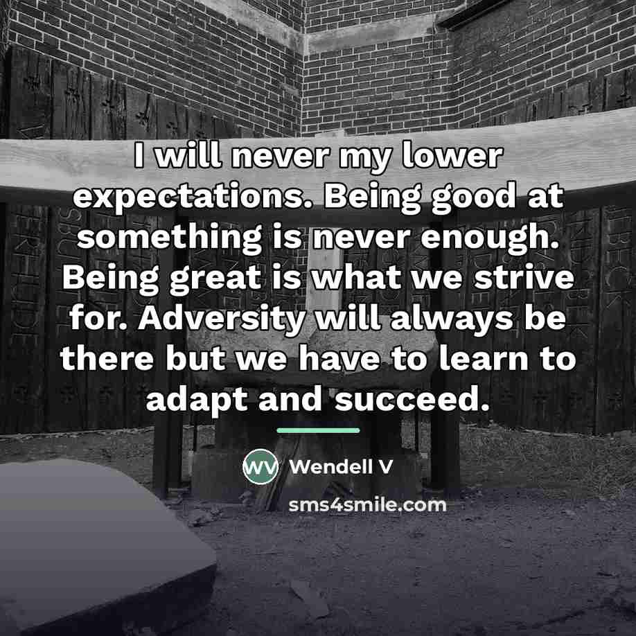 “I will never my lower expectations. Being good at something…” quote by Wendell V