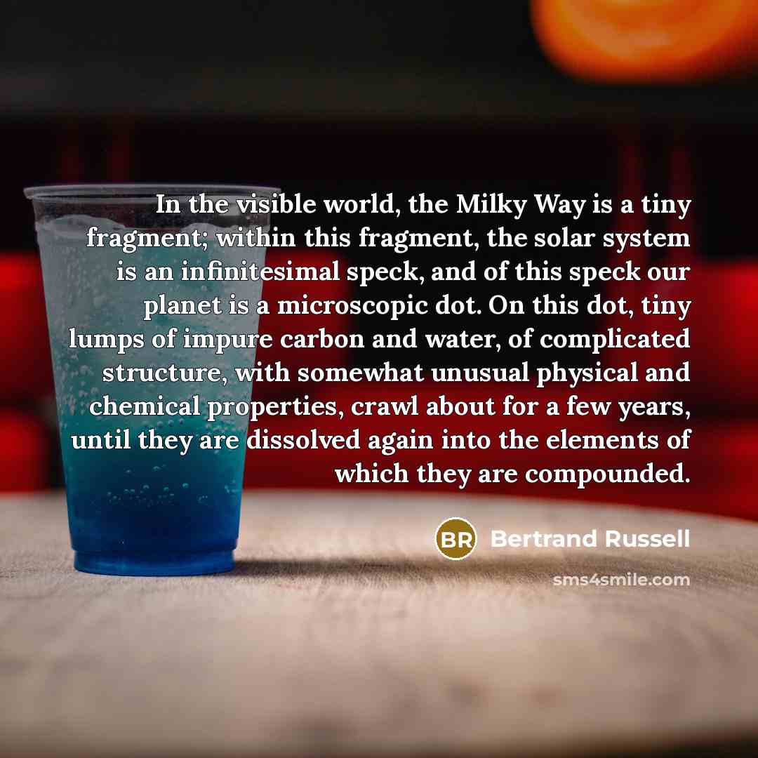 “In the visible world, the Milky Way is a tiny…” quote by Bertrand Russell