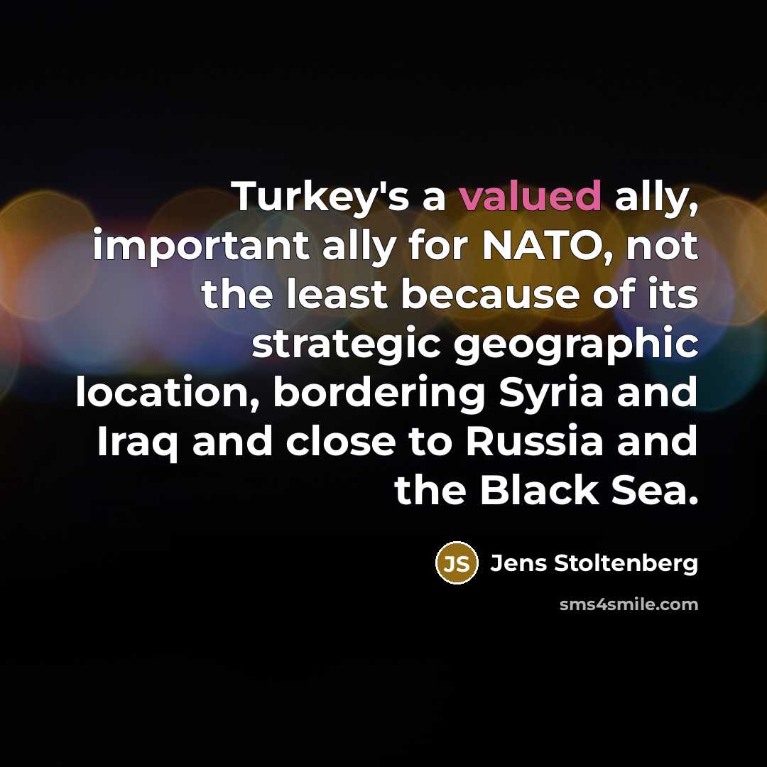 “Turkey's a valued ally, important ally for NATO, not the…” quote by Jens Stoltenberg