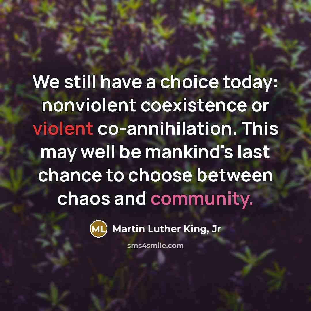 “We still have a choice today: nonviolent coexistence or violent…” quote by Martin Luther King, Jr