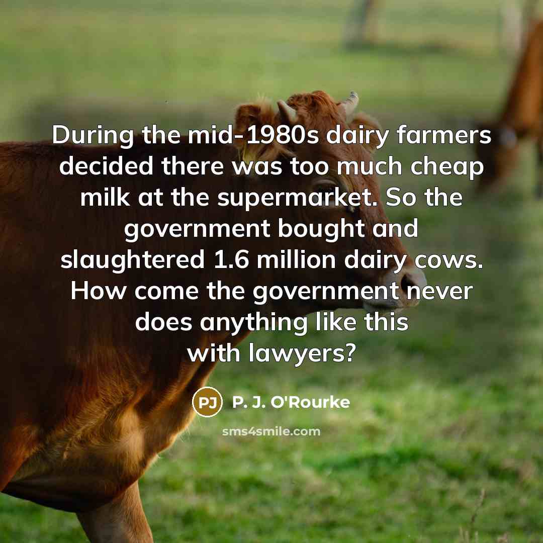 “During the mid-1980s dairy farmers decided there was too much…” quote by P. J. O'Rourke