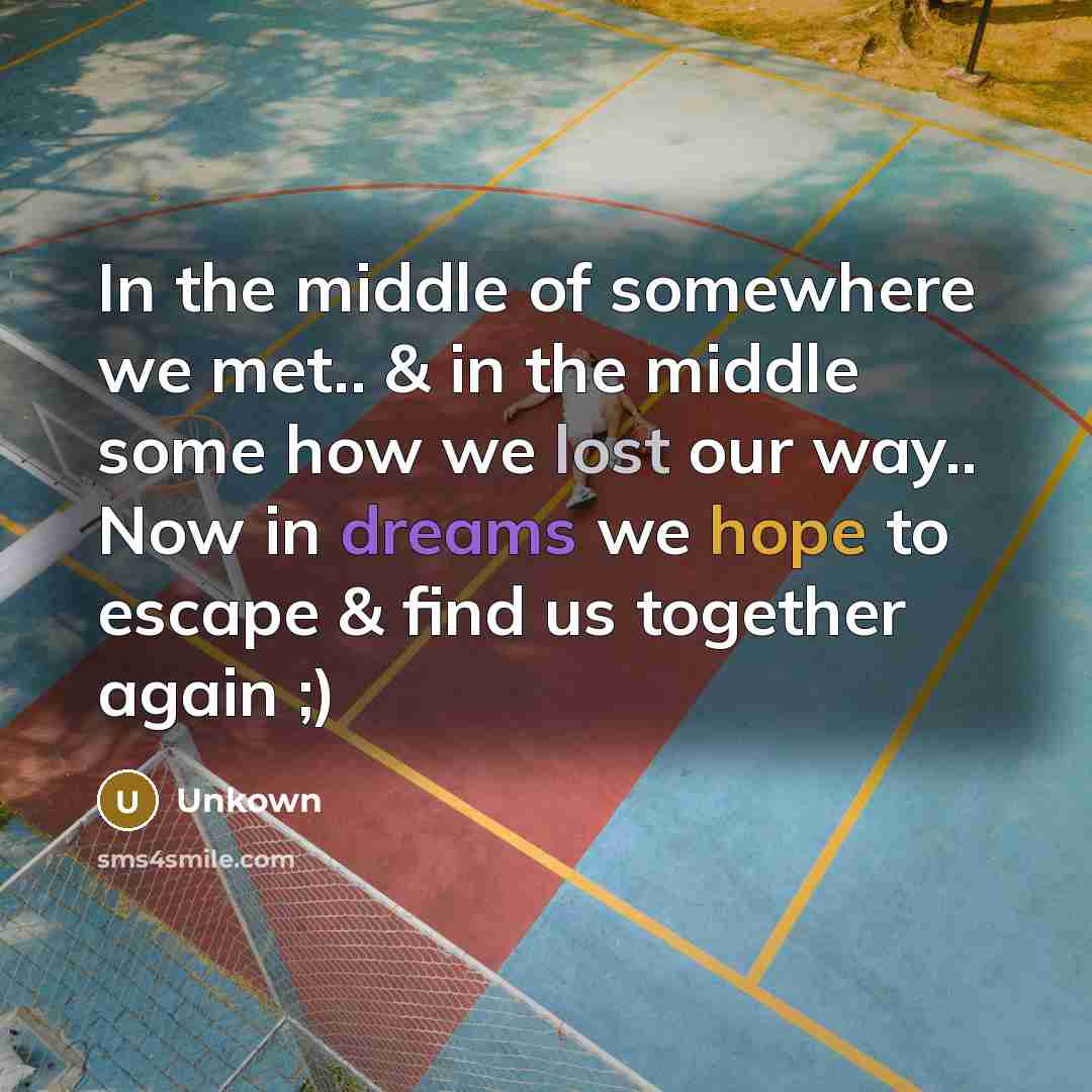 “In the middle of somewhere we met.. & in the…” quote by Unkown