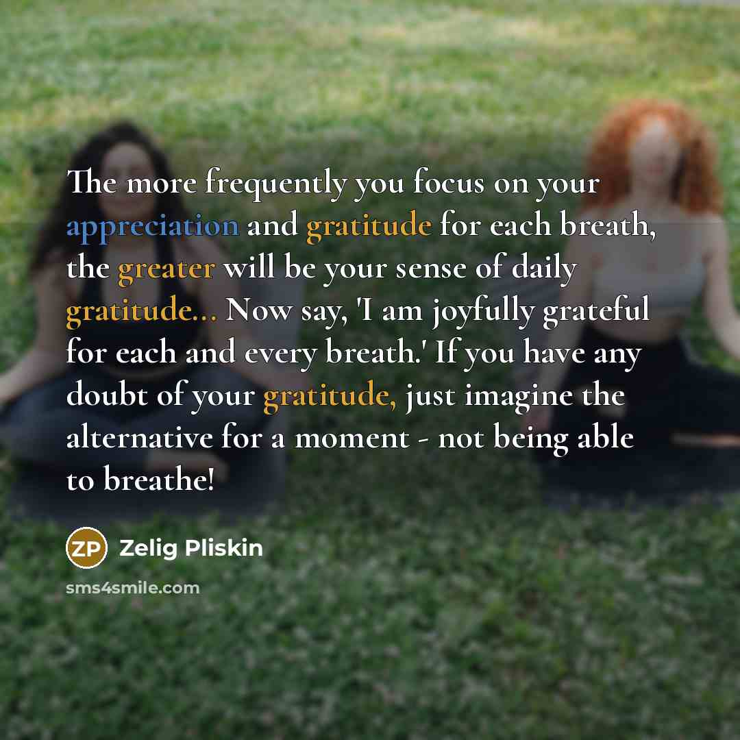 “The more frequently you focus on your appreciation and gratitude…” quote by Zelig Pliskin