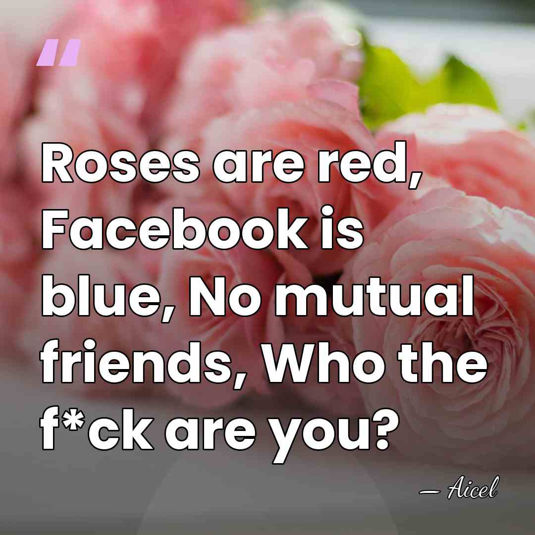 Roses are red, Facebook is blue, No mutual friends, Who the f*ck&hellip; - Aicel