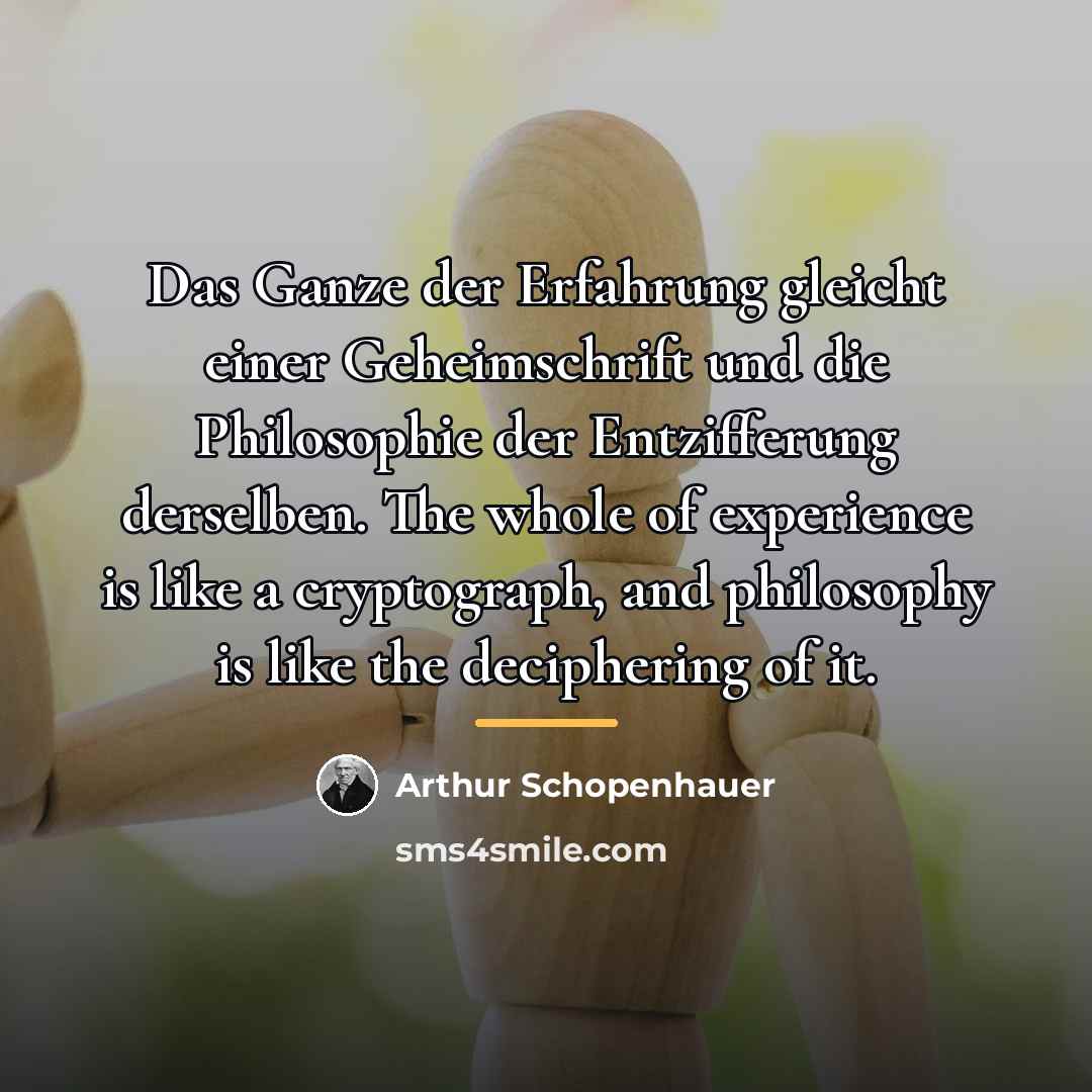 “Das Ganze der Erfahrung gleicht einer Geheimschrift und die Philosophie…” quote by Arthur Schopenhauer