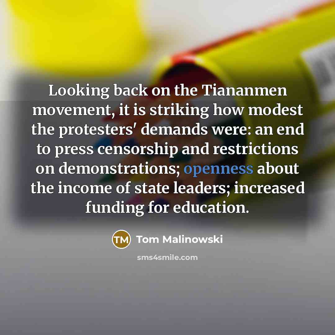 “Looking back on the Tiananmen movement, it is striking how…” quote by Tom Malinowski
