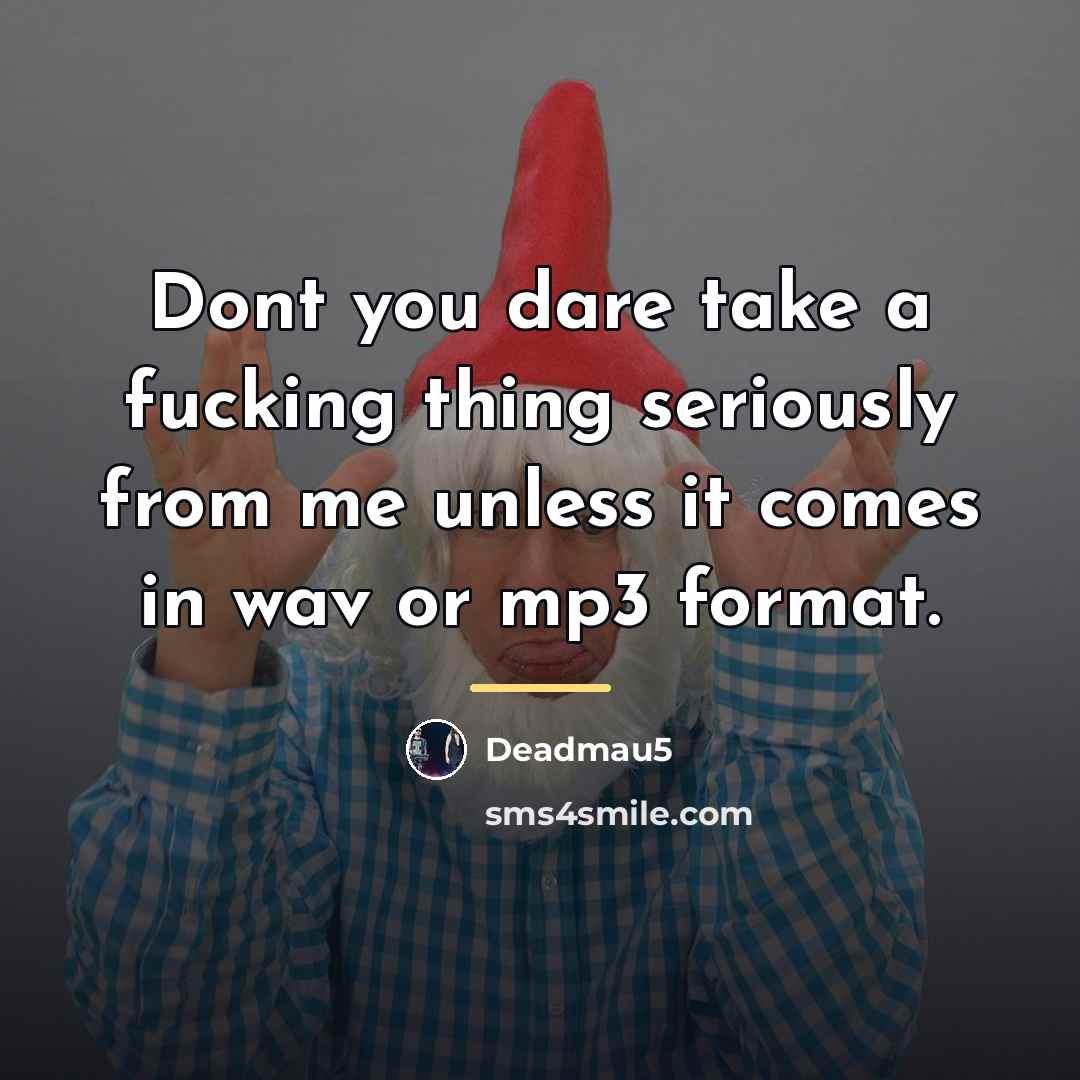 “Dont you dare take a fucking thing seriously from me…” quote by Deadmau5