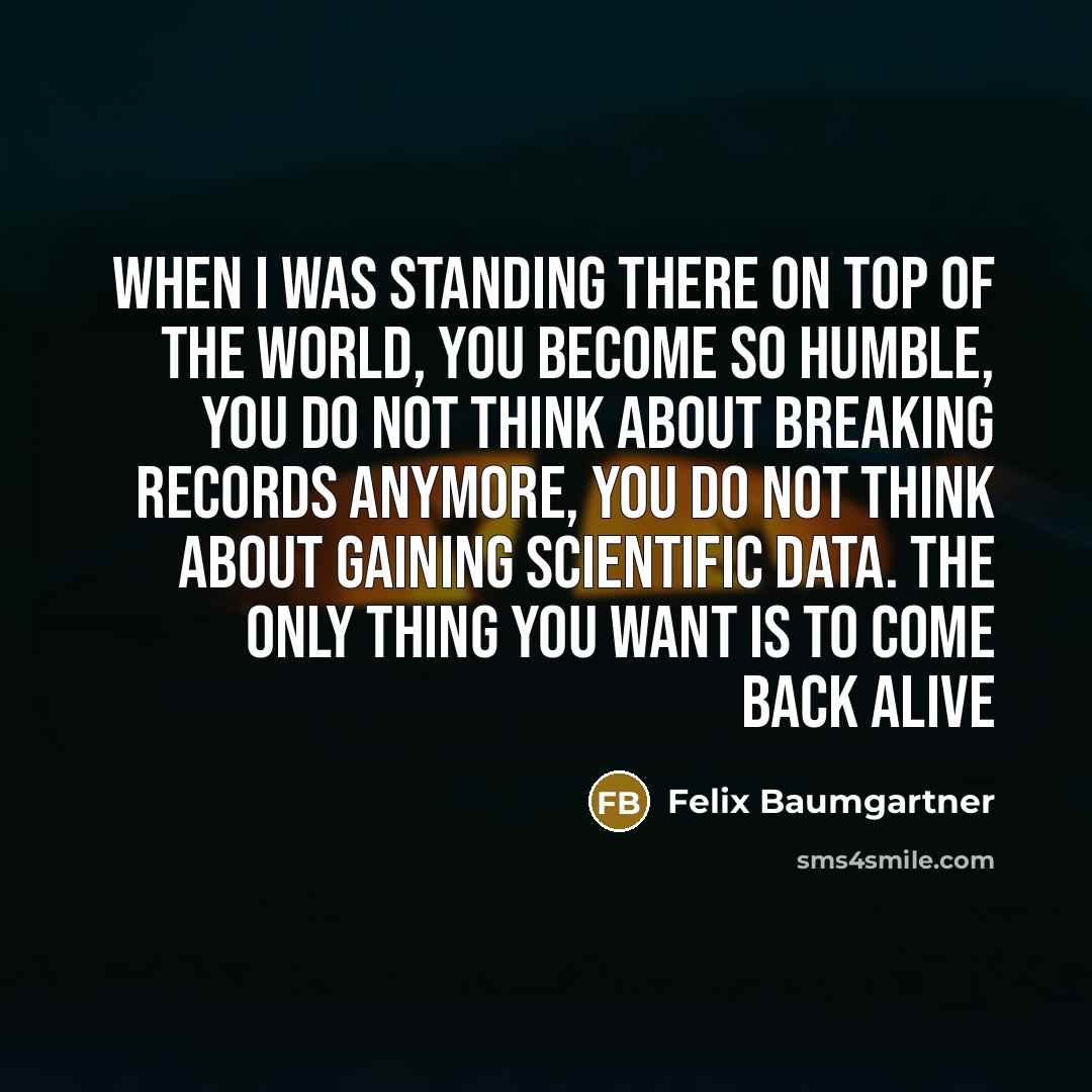 “When I was standing there on top of the world,…” quote by Felix Baumgartner