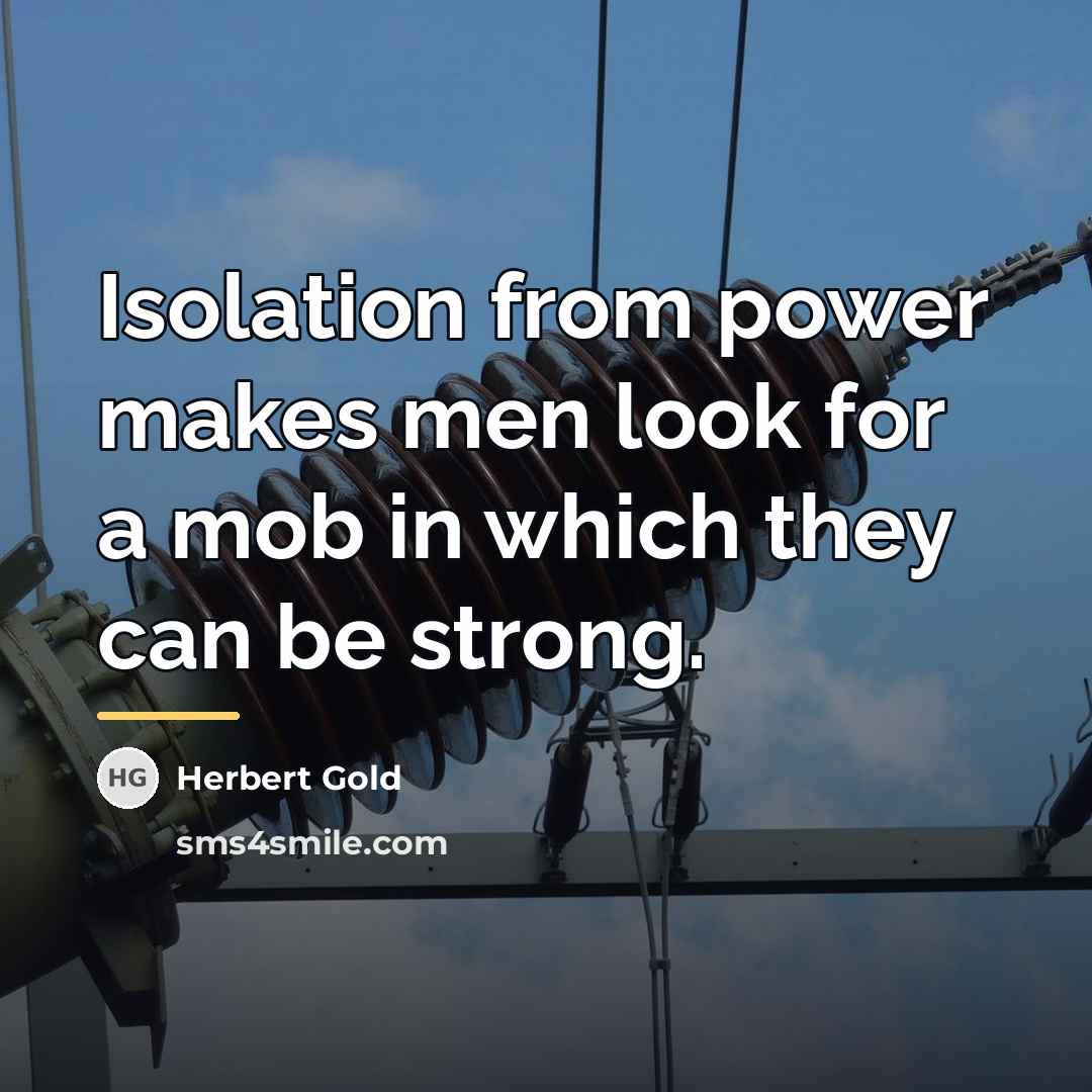 “Isolation from power makes men look for a mob in…” quote by Herbert Gold