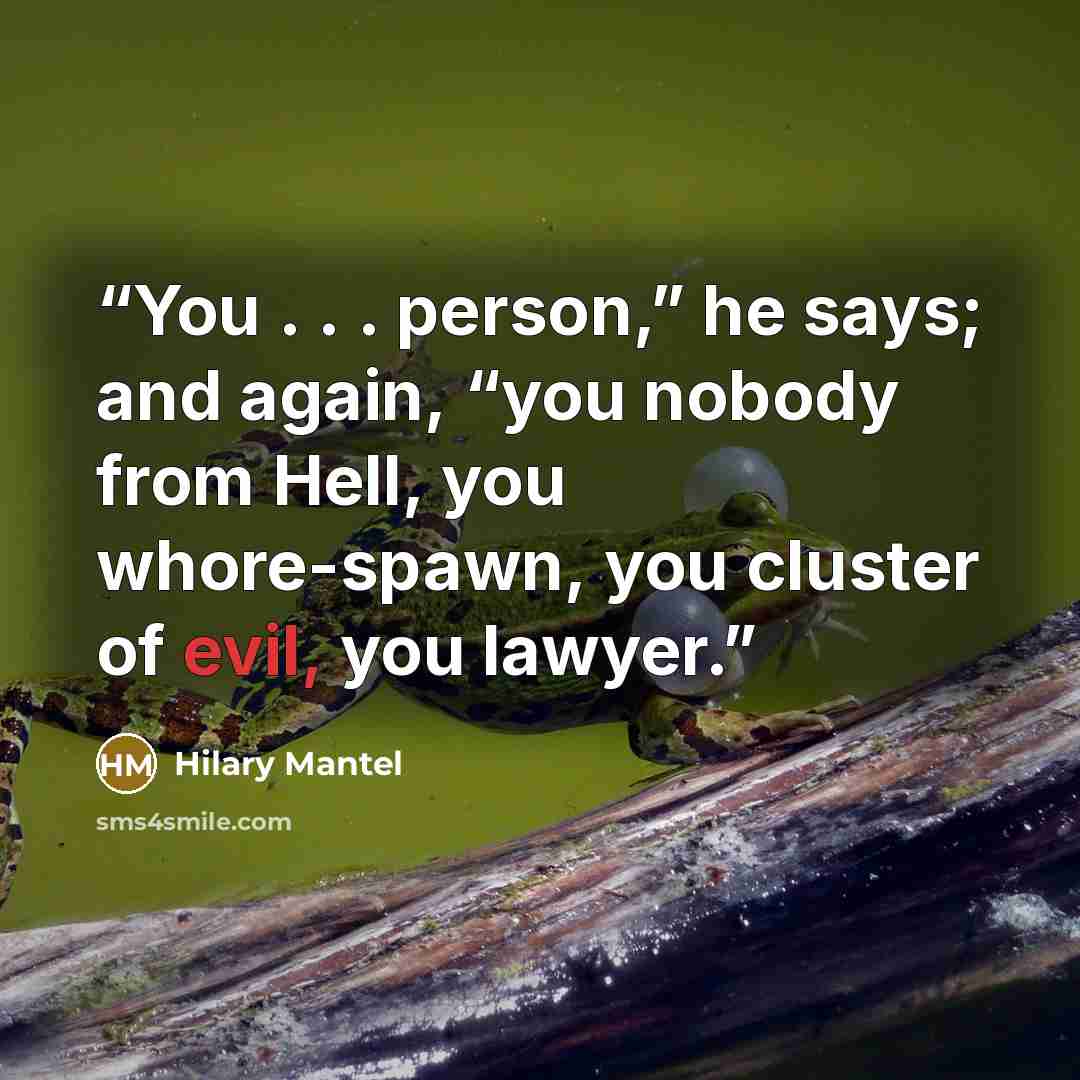 “You . . . person,” he says; and again, “you nobody from Hell, you whore-spawn, you cluster of evil, you lawyer.” quote by Hilary Mantel