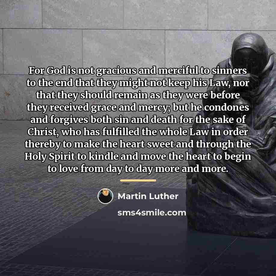 “For God is not gracious and merciful to sinners to…” quote by Martin Luther