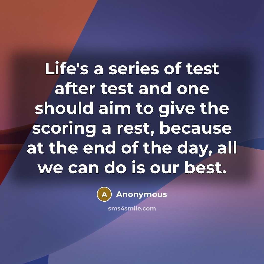 “Life's a series of test after test and one should…” quote by Anonymous