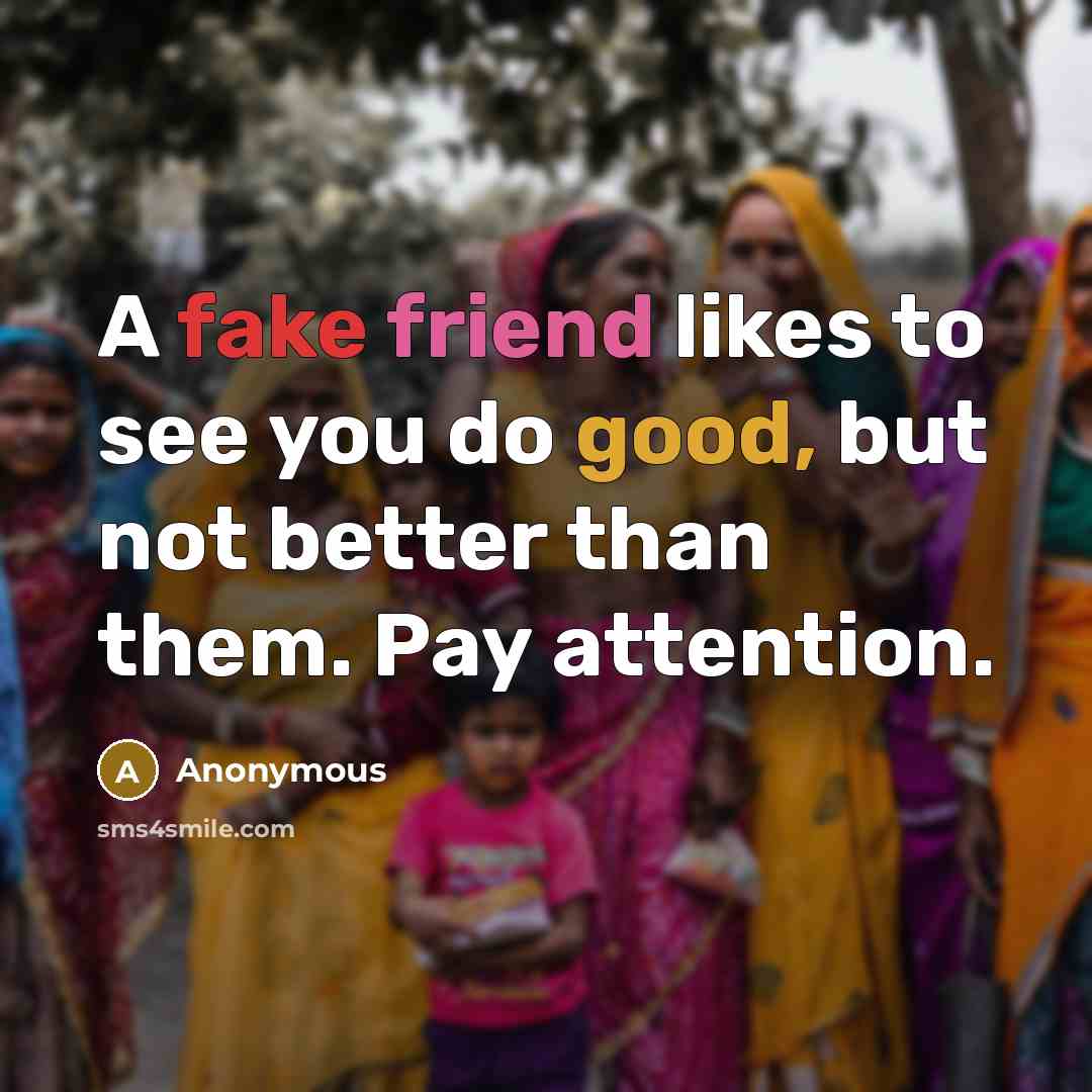 “A fake friend likes to see you do good, but…” quote by Anonymous