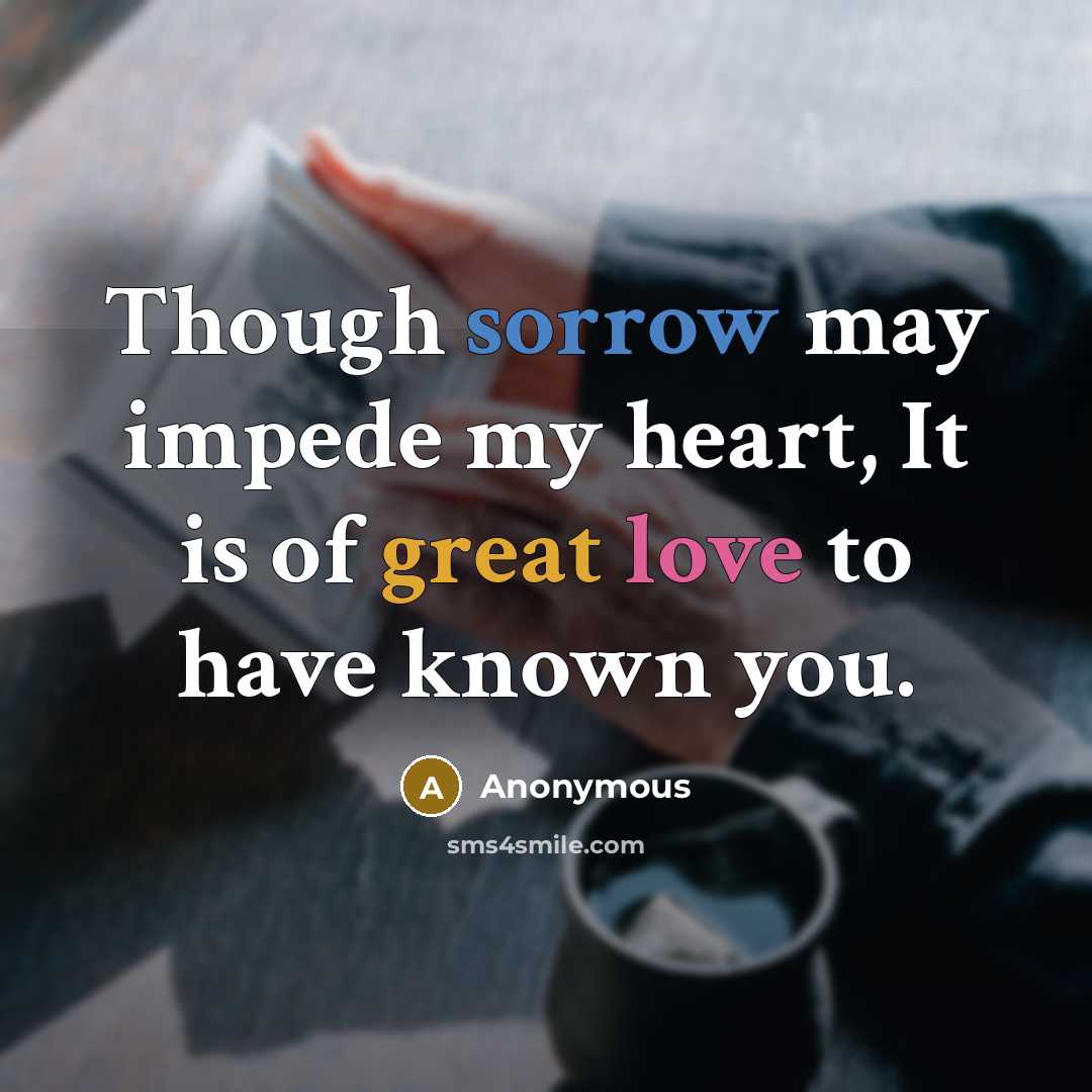 “Though sorrow may impede my heart, It is of great love to have known you.” quote by Anonymous