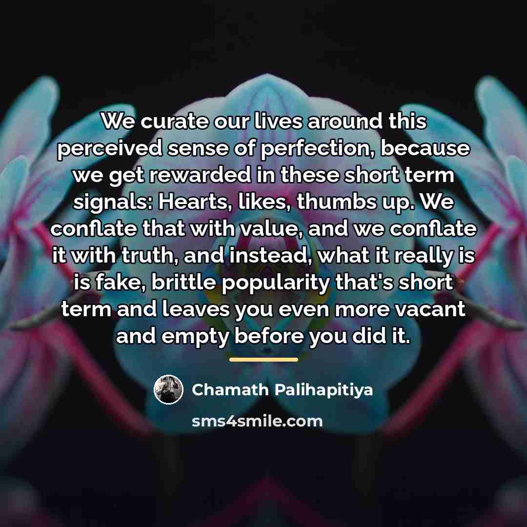 “We curate our lives around this perceived sense of perfection,…” quote by Chamath Palihapitiya
