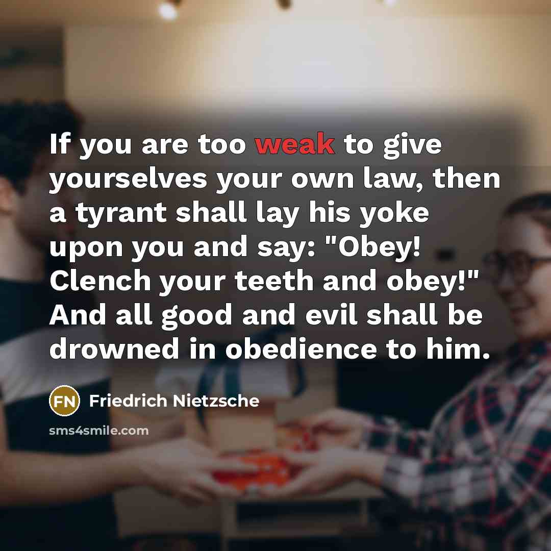 “If you are too weak to give yourselves your own…” quote by Friedrich Nietzsche