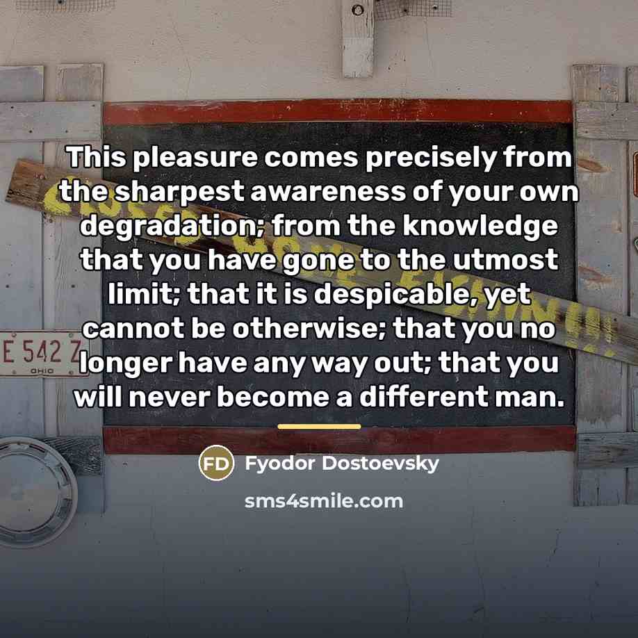 “This pleasure comes precisely from the sharpest awareness of your…” quote by Fyodor Dostoevsky
