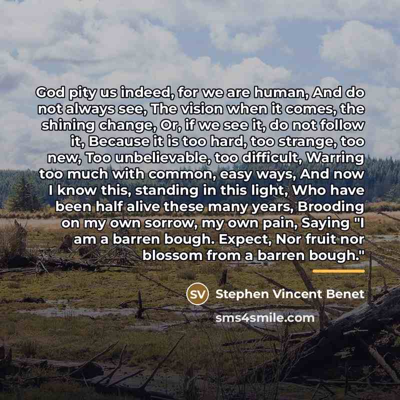 “God pity us indeed, for we are human, And do…” quote by Stephen Vincent Benet