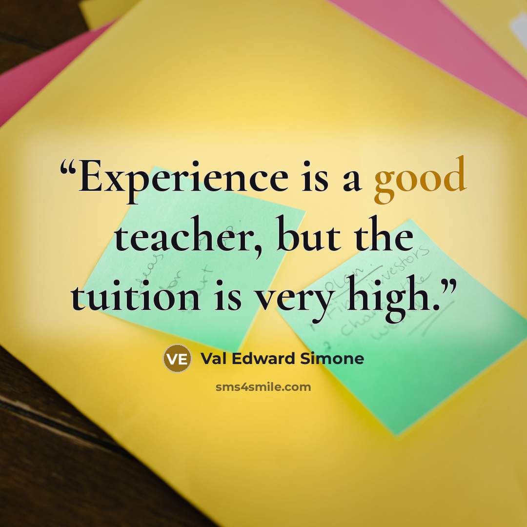 “Experience is a good teacher, but the tuition is very high.” quote by Val Edward Simone
