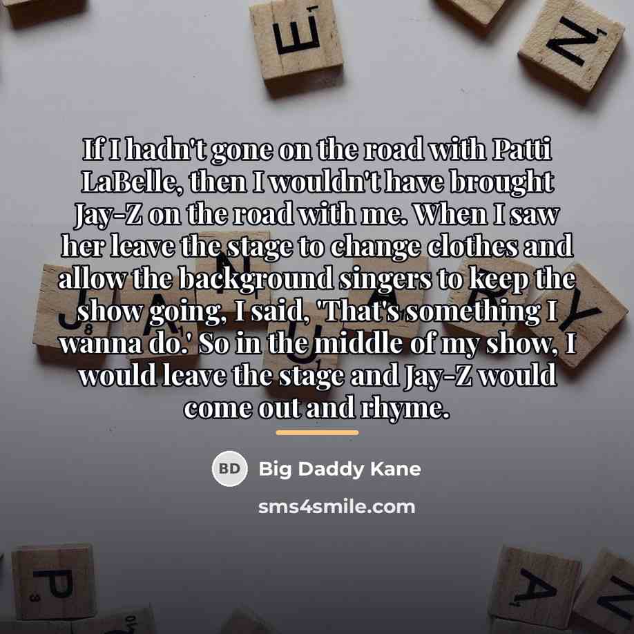 “If I hadn't gone on the road with Patti LaBelle,…” quote by Big Daddy Kane