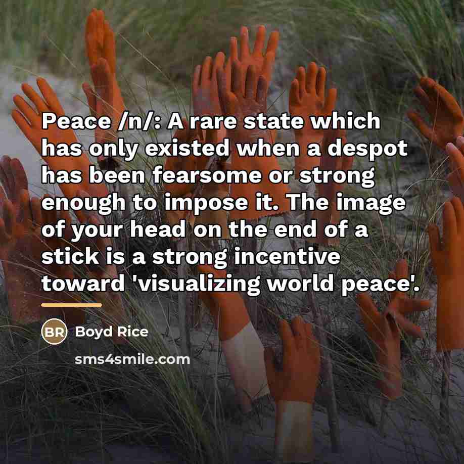 “Peace /n/: A rare state which has only existed when…” quote by Boyd Rice