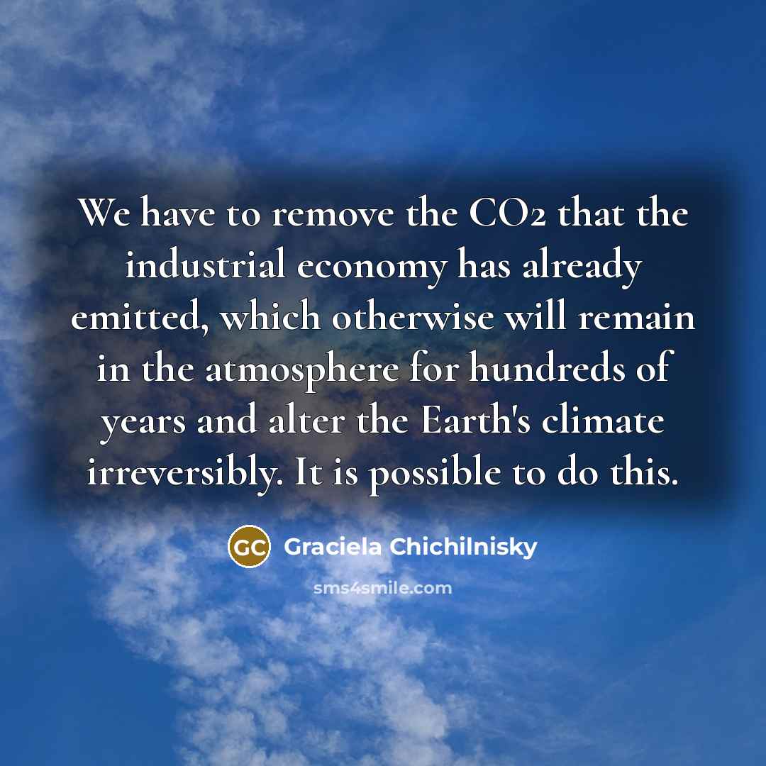 “We have to remove the CO2 that the industrial economy…” quote by Graciela Chichilnisky