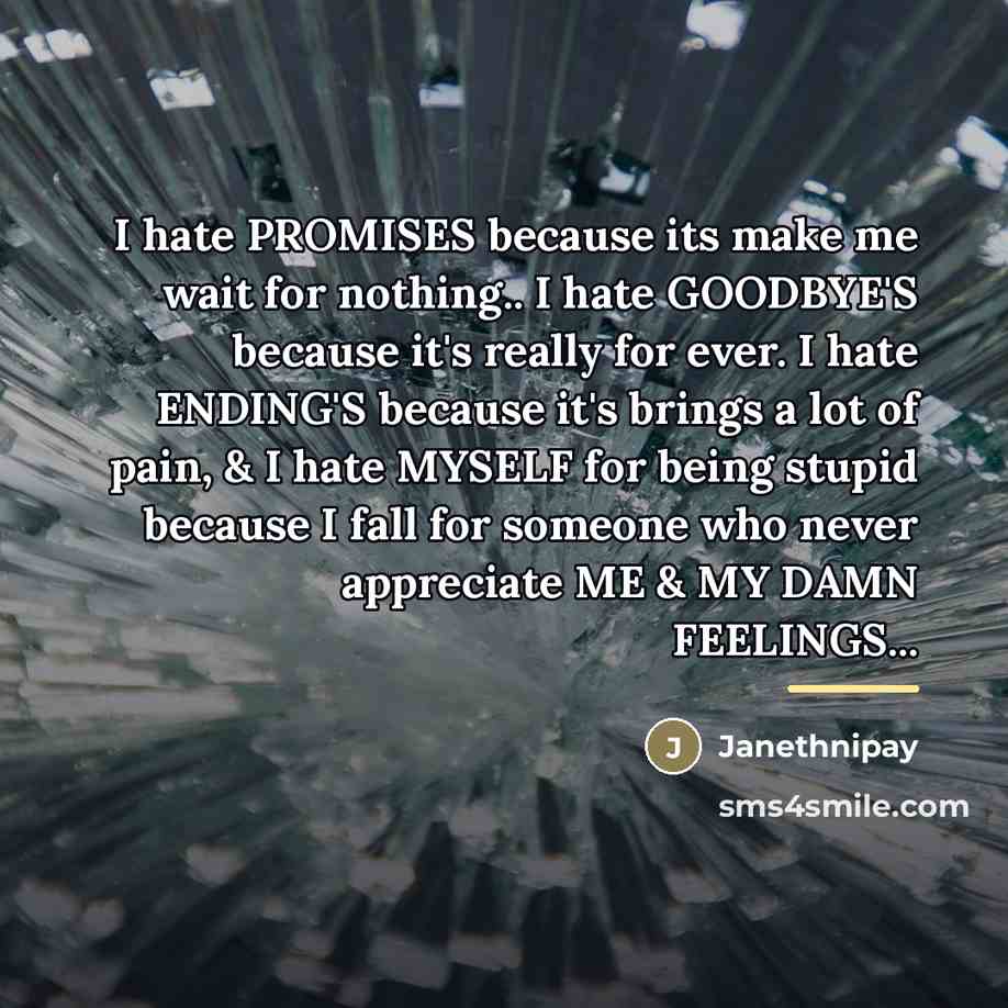 “I hate PROMISES because its make me wait for nothing..…” quote by Janethnipay