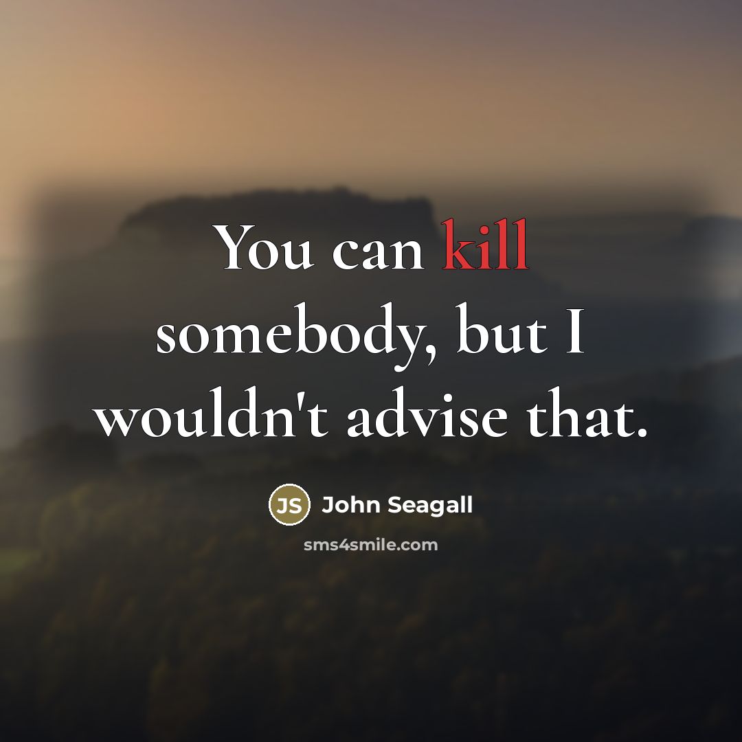 “You can kill somebody, but I wouldn't advise that.…” quote by John Seagall