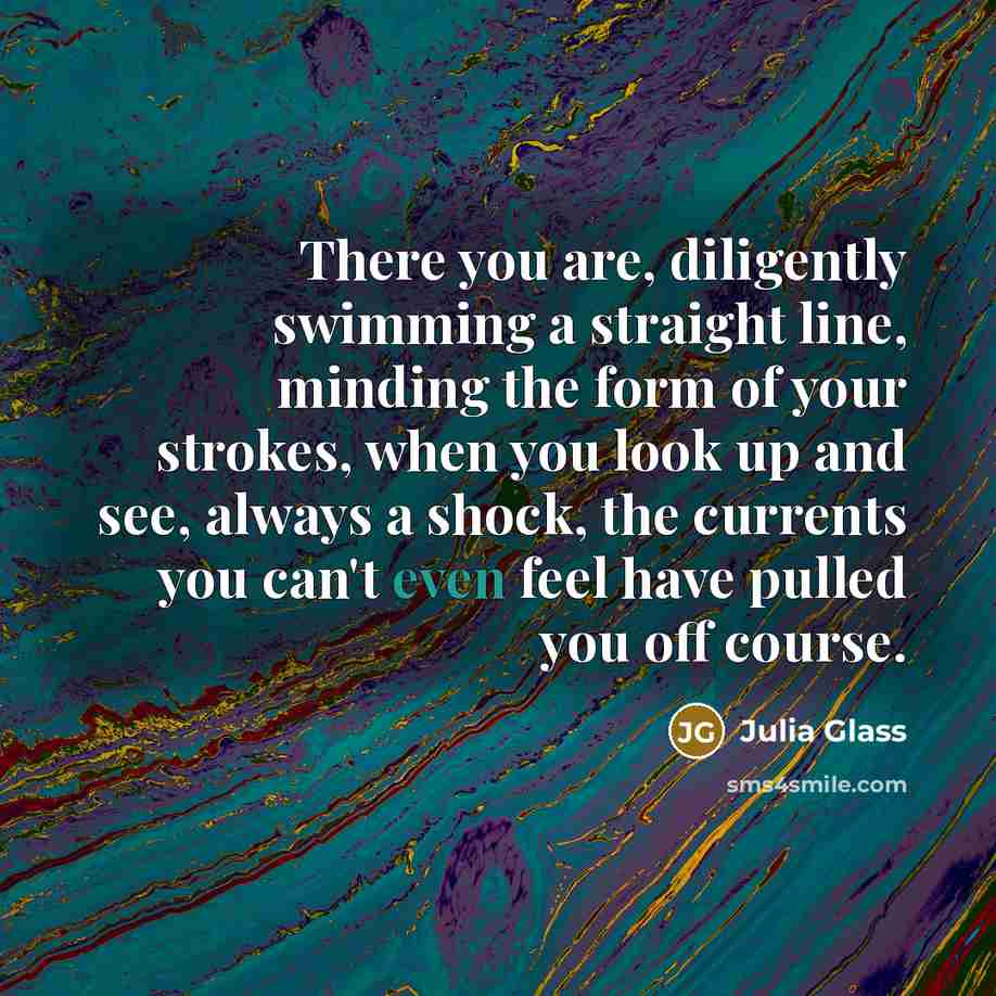 “There you are, diligently swimming a straight line, minding the…” quote by Julia Glass