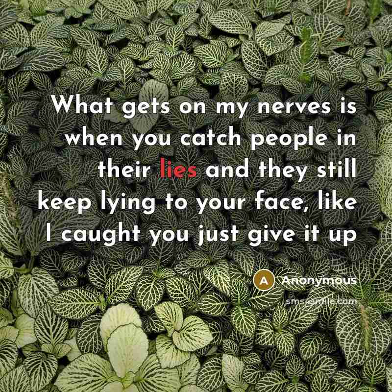 “What gets on my nerves is when you catch people in their lies and they still keep lying to your face, like I caught you just give it up” quote by Anonymous