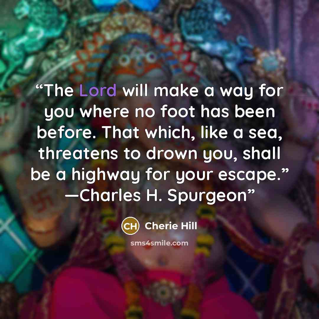 “The Lord will make a way for you where no foot has been before. That which, like a sea, threatens to drown you, shall be a highway for your escape.” —Charles H. Spurgeon” quote by Cherie Hill