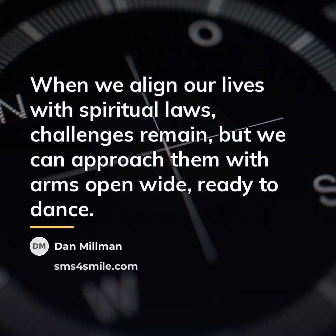 “When we align our lives with spiritual laws, challenges remain,…” quote by Dan Millman