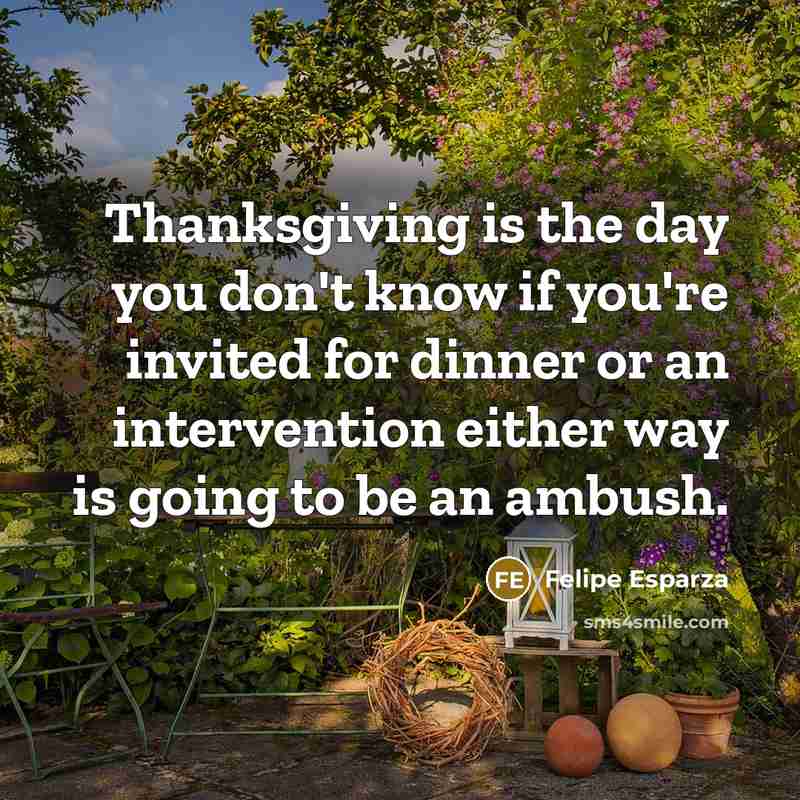 “Thanksgiving is the day you don't know if you're invited…” quote by Felipe Esparza