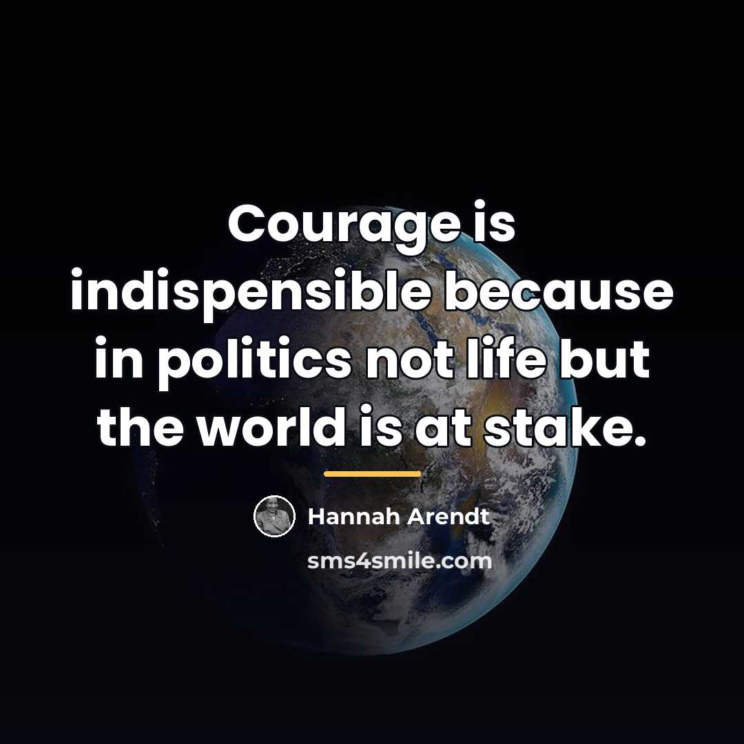 “Courage is indispensible because in politics not life but the…” quote by Hannah Arendt