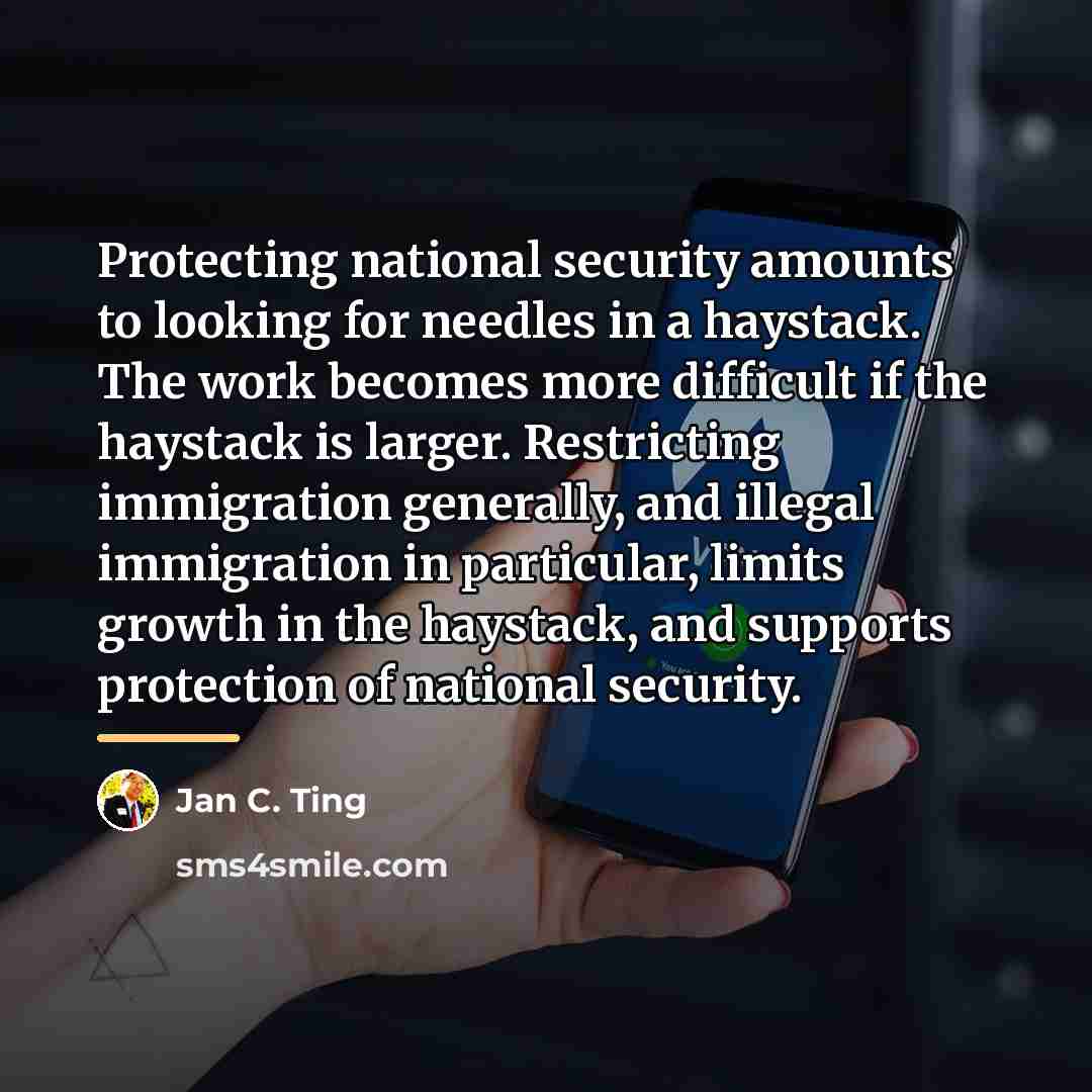 “Protecting national security amounts to looking for needles in a…” quote by Jan C. Ting