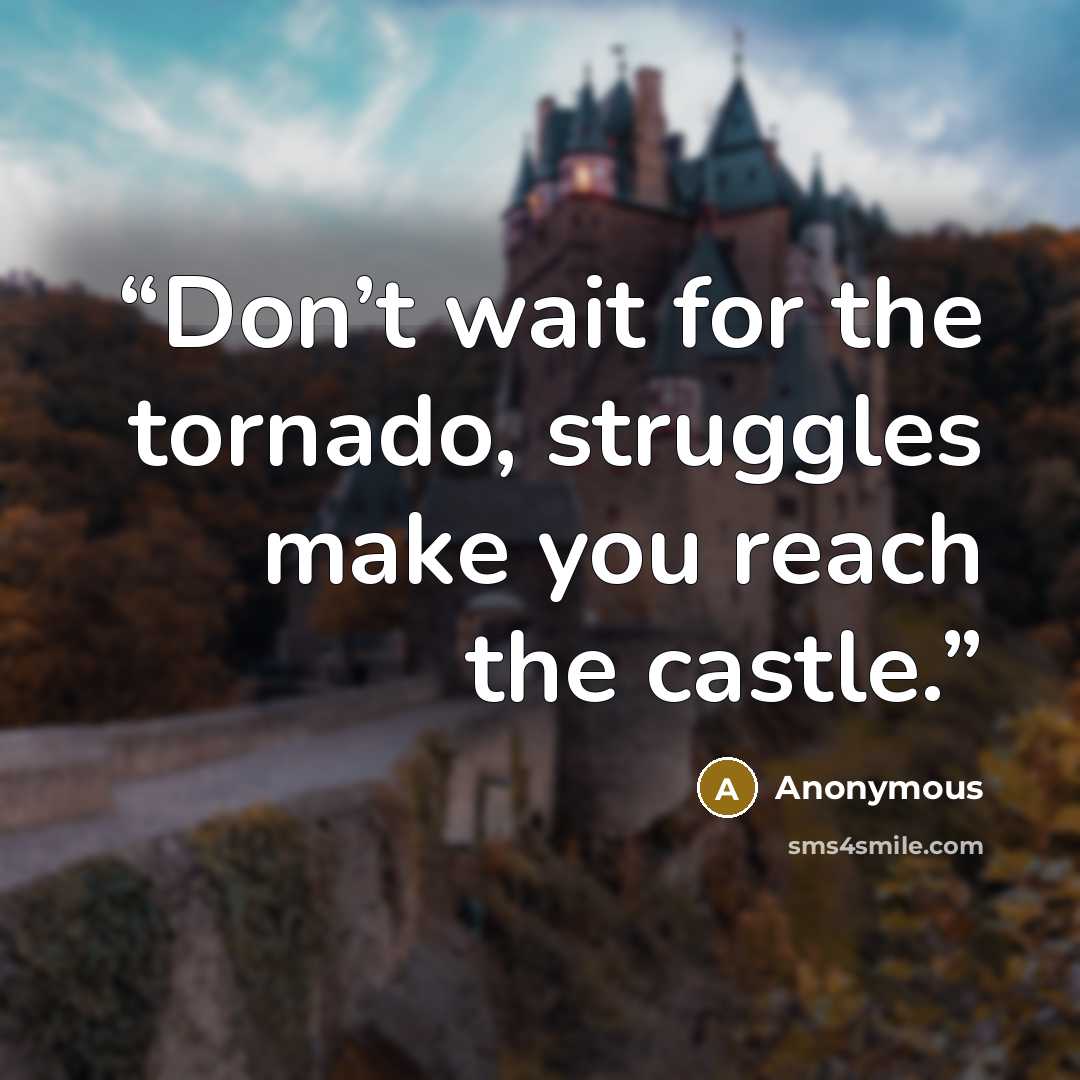 “Don’t wait for the tornado, struggles make you reach the castle.” quote by Anonymous