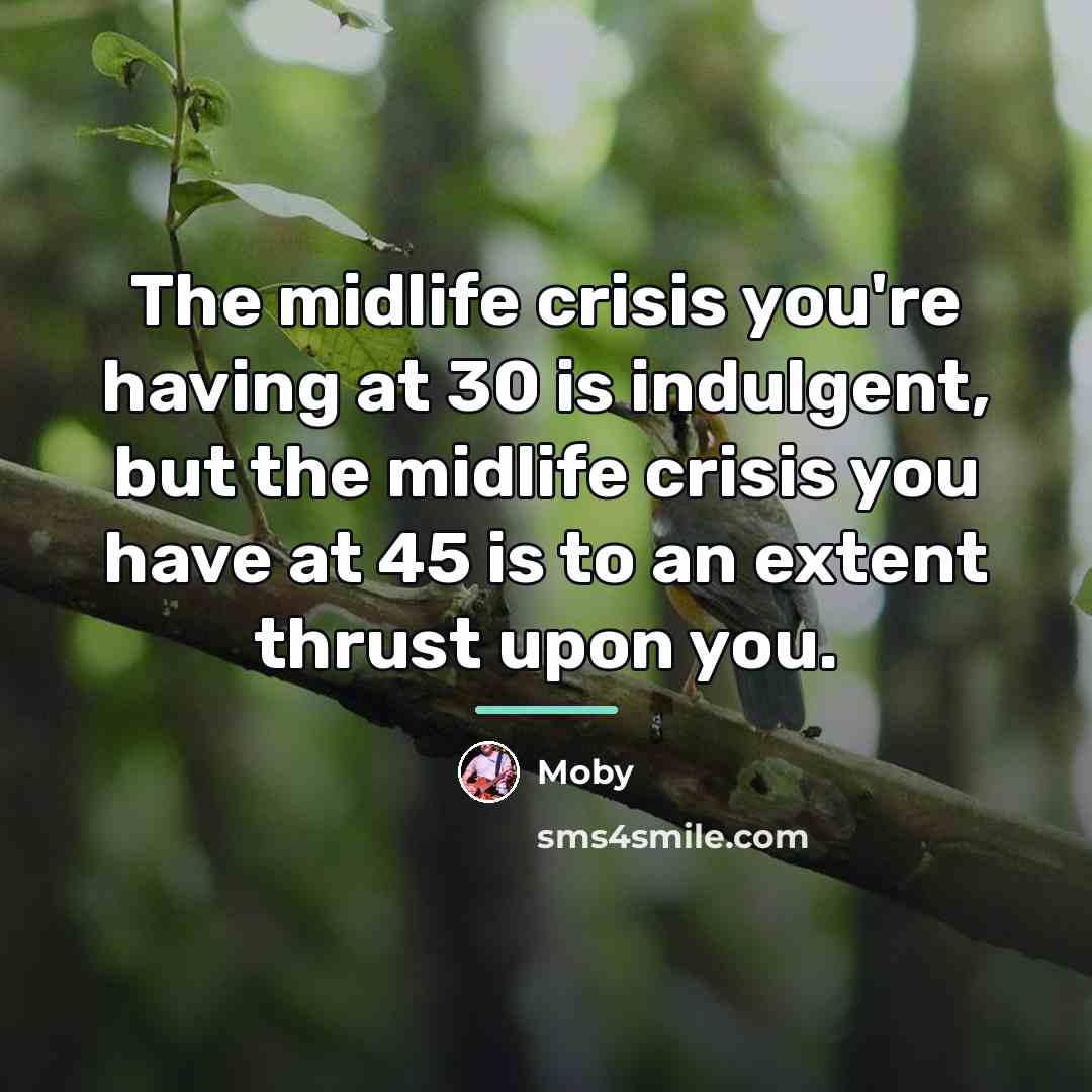 “The midlife crisis you're having at 30 is indulgent, but…” quote by Moby