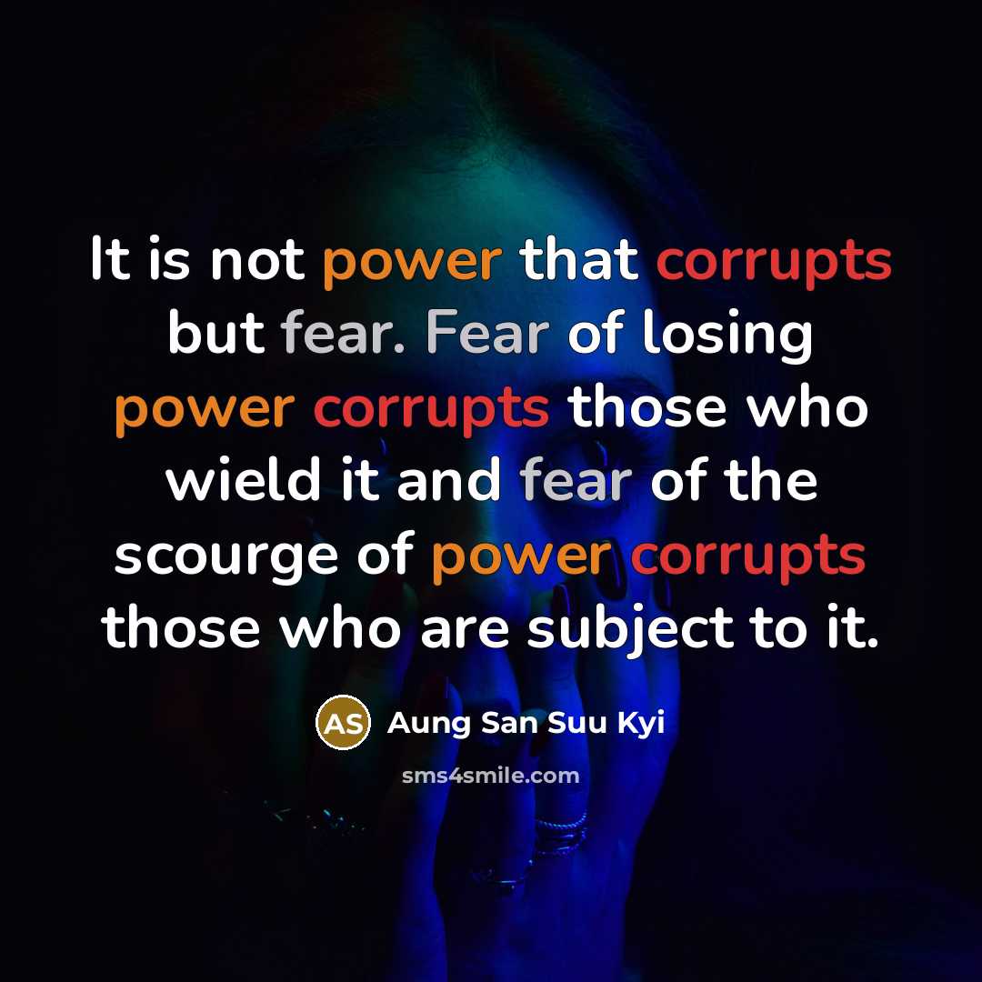 “It is not power that corrupts but fear. Fear of…” quote by Aung San Suu Kyi