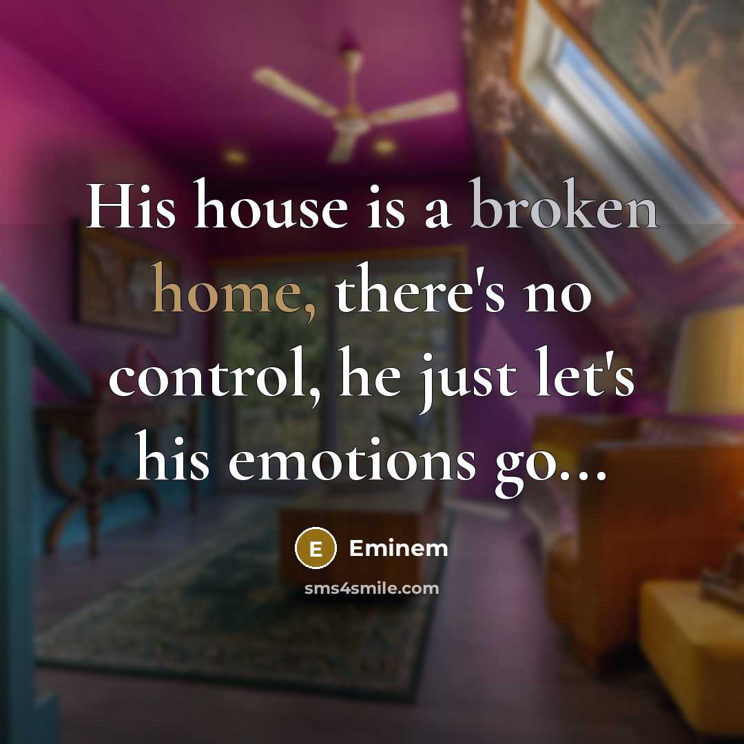 “His house is a broken home, there's no control, he just let's his emotions go...” quote by Eminem