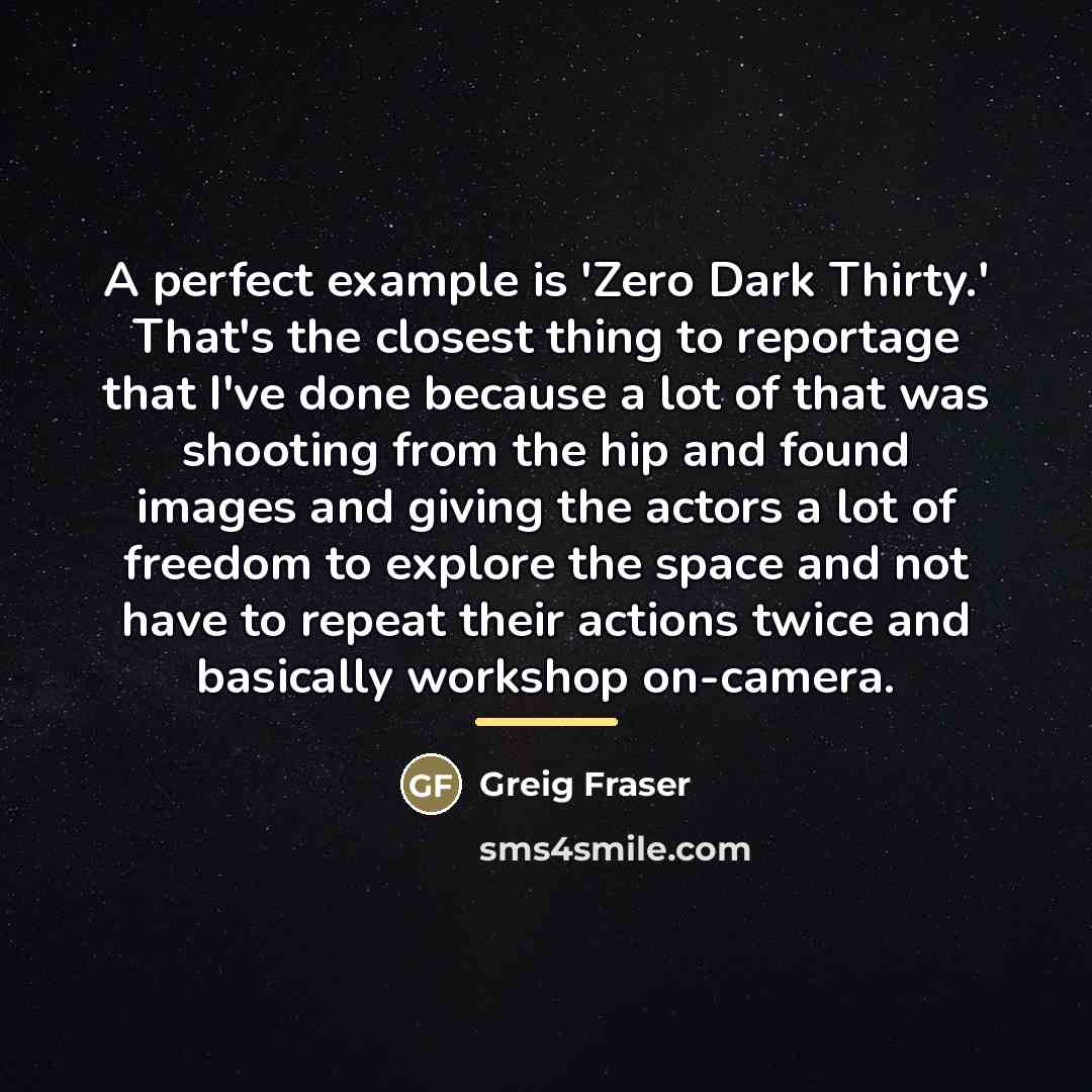 “A perfect example is 'Zero Dark Thirty.' That's the closest…” quote by Greig Fraser