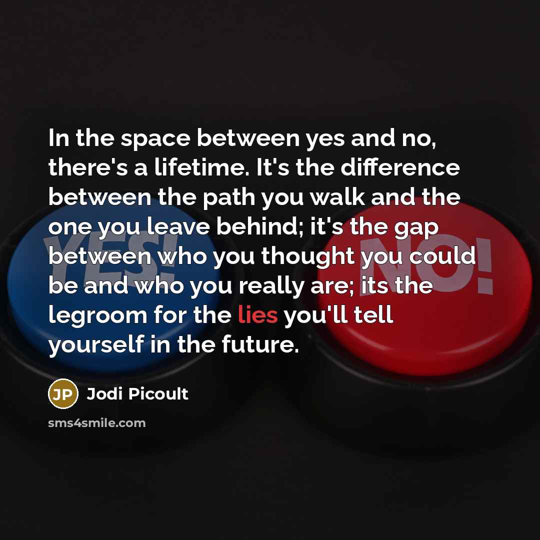 “In the space between yes and no, there's a lifetime.…” quote by Jodi Picoult