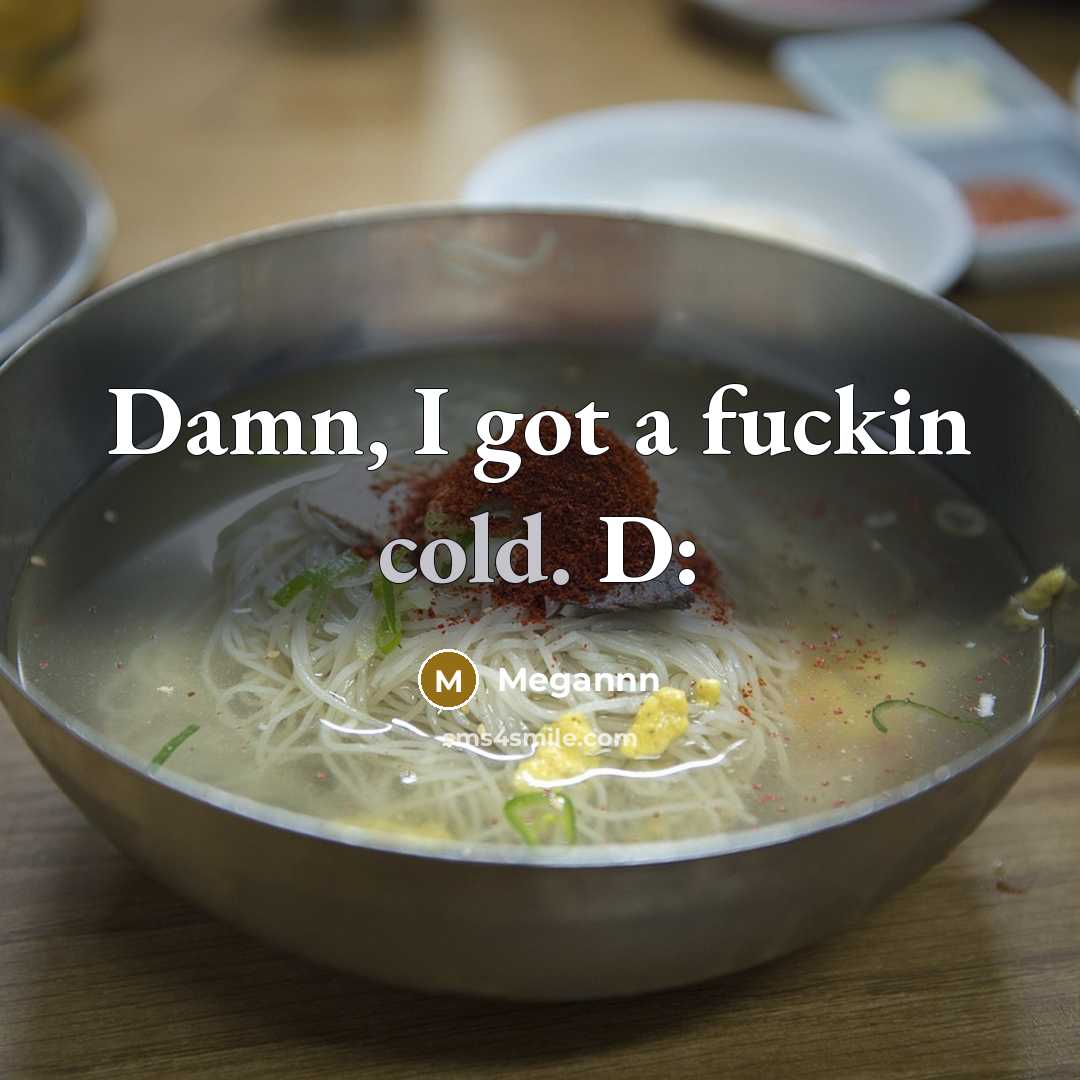“Damn, I got a fuckin cold. D:” quote by Megannn