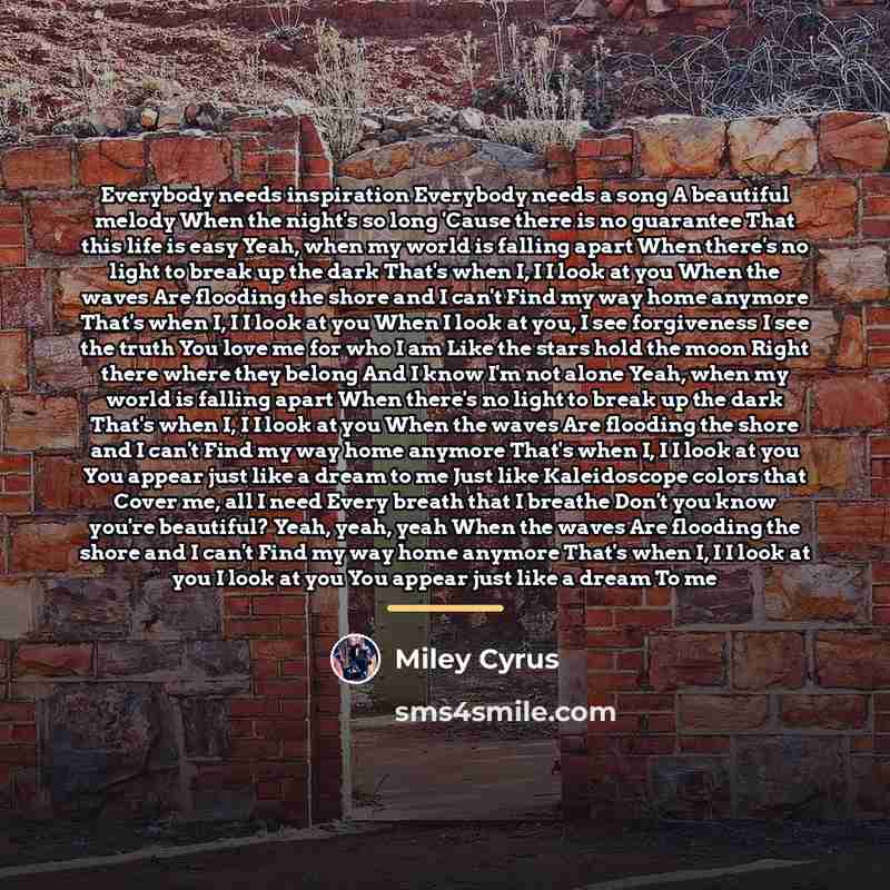“Everybody needs inspiration Everybody needs a song A beautiful melody…” quote by Miley Cyrus