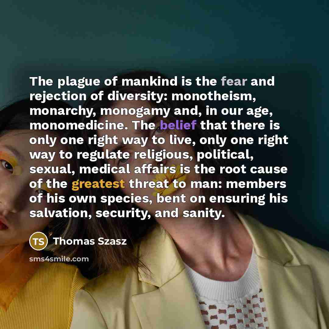 “The plague of mankind is the fear and rejection of…” quote by Thomas Szasz