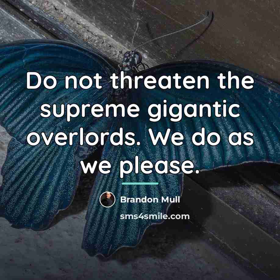 “Do not threaten the supreme gigantic overlords. We do as…” quote by Brandon Mull
