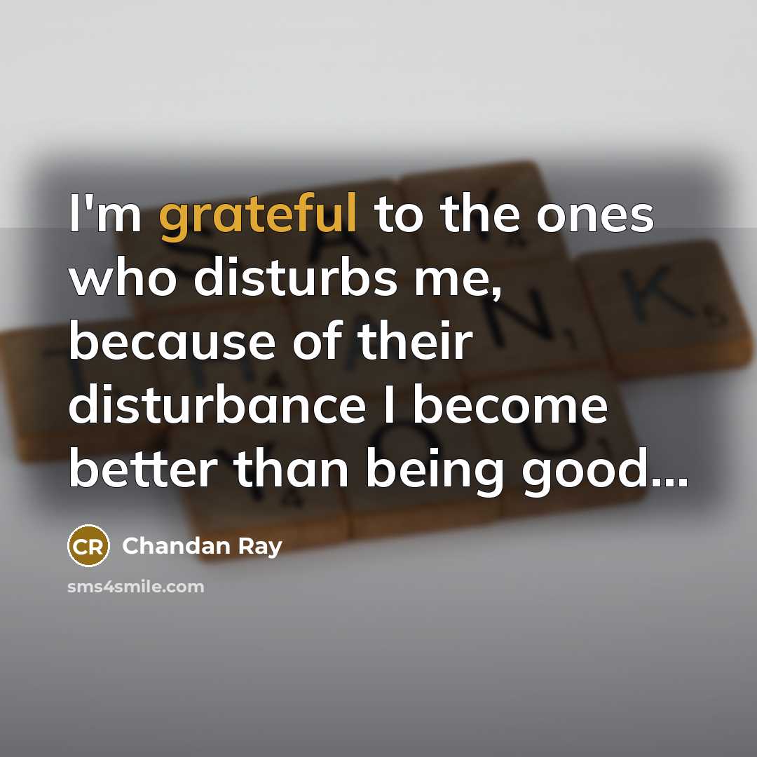 “I'm grateful to the ones who disturbs me, because of…” quote by Chandan Ray