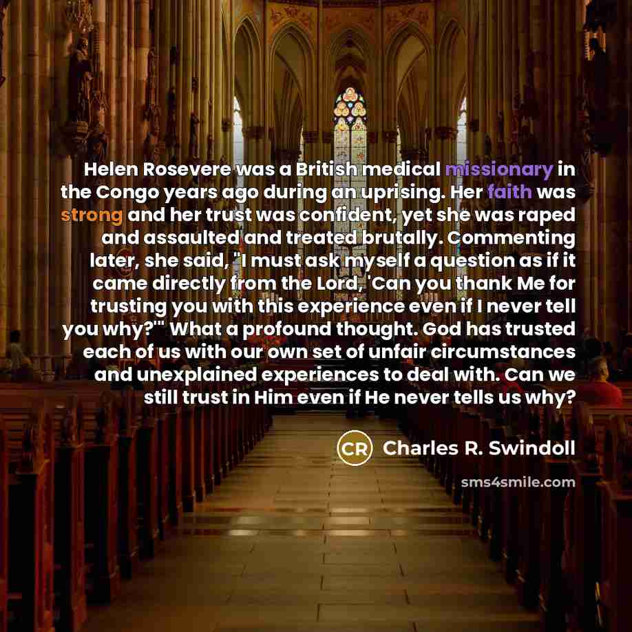 “Helen Rosevere was a British medical missionary in the Congo…” quote by Charles R. Swindoll