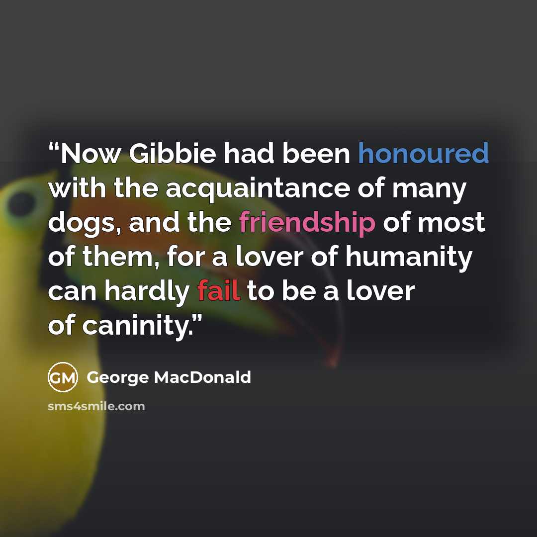 “Now Gibbie had been honoured with the acquaintance of many dogs, and the friendship of most of them, for a lover of humanity can hardly fail to be a lover of caninity.” quote by George MacDonald